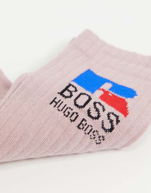 Boss x Russell Athletic logo sports socks in pink