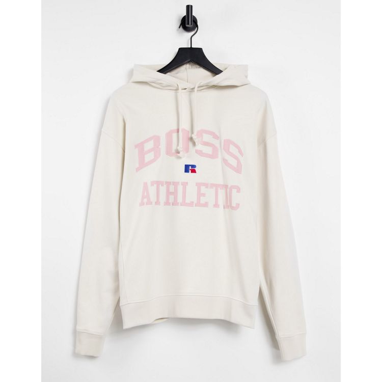 Boss x Russell Athletic varsity logo t-shirt in pink