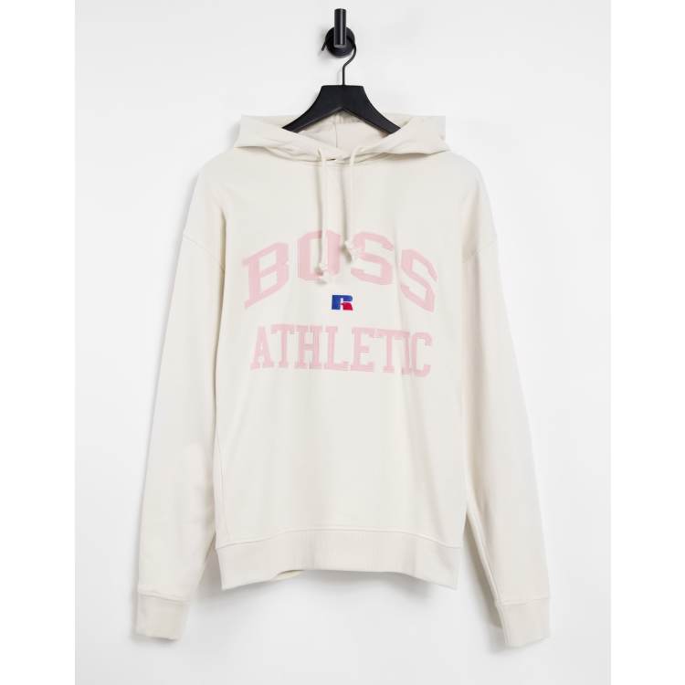 BOSS x Russell Athletic Safa varsity logo hoodie in stone | ASOS