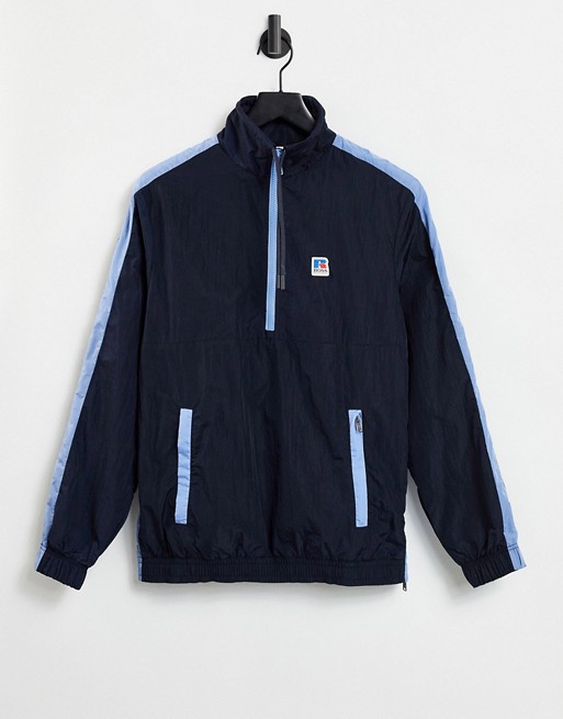 Boss x Russell Athletic Sanyl half zip track jacket with side stripe in navy