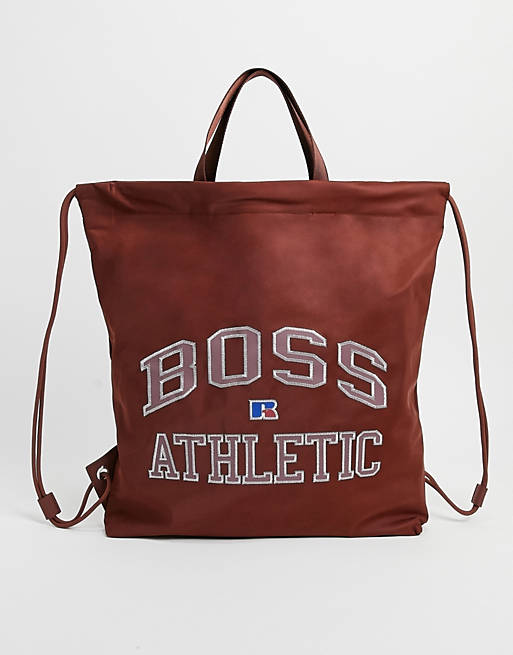 Boss x Russell Athletic varsity duffle bag in brown