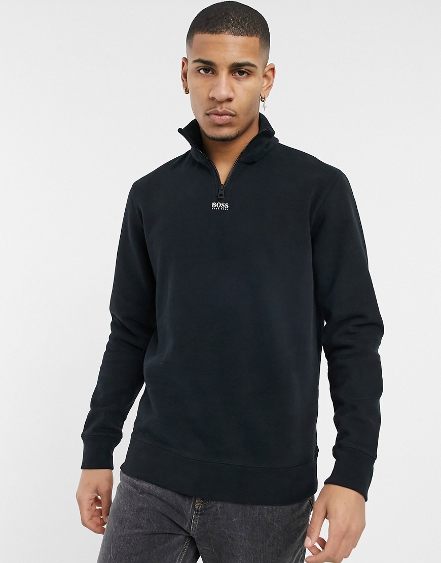 BOSS - Zapper - Sweater met korte rits in zwart