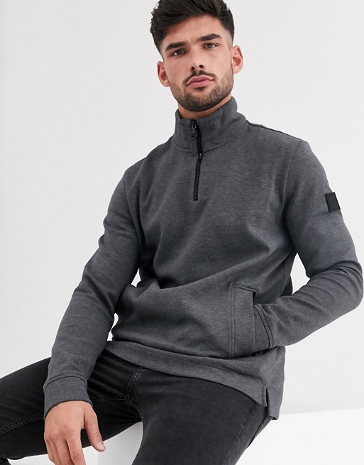 BOSS Zbond half zip sweat with rubbersised logo in charcoal grey