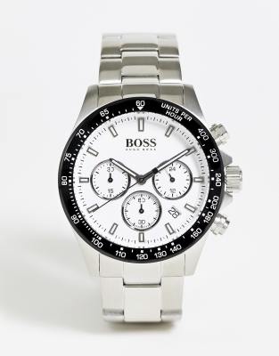 Boss – Zegarek męski z białą tarczą i chronografem, na bransolecie w kolorze srebra