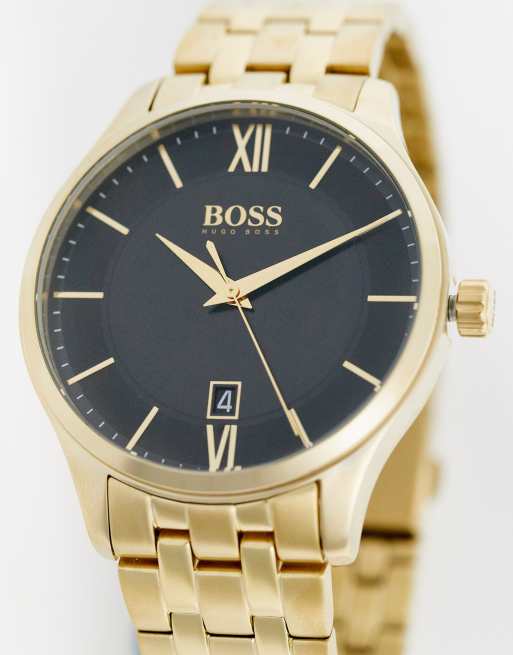 Boss – Zegarek z czarną tarczą na bransolecie w kolorze złota 