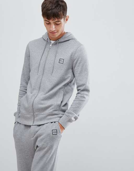 BOSS - Znacks - Hoodie à logo encadré et fermeture éclair - Gris