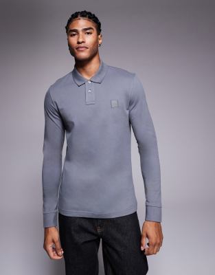 BOSS Orange - Passerby - Polo manches longues - Gris foncé