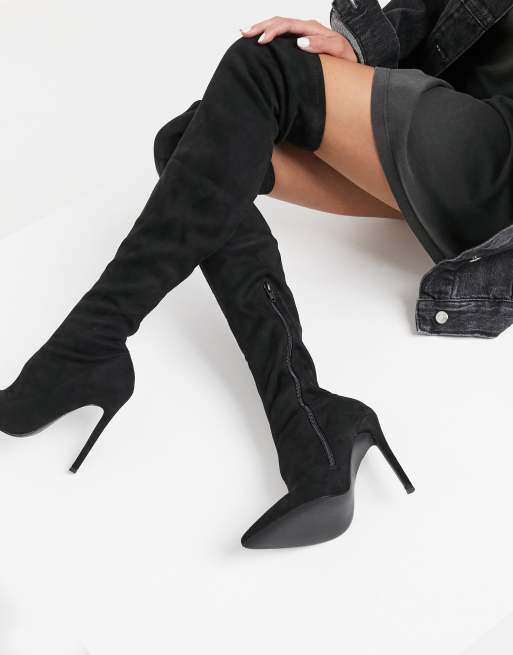 Botas altas al muslo con tacón de aguja en negro Kendra de ASOS DESIGN | ASOS