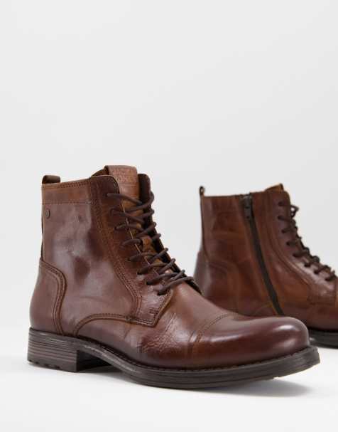 Botas altas marrones con cordones de cuero de Jack & Jones - view 1