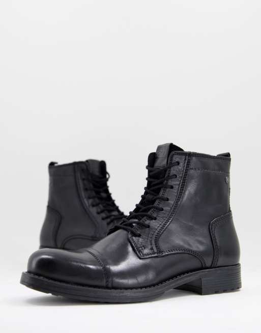 Botas altas negras de cuero con cordones de Jack & Jones