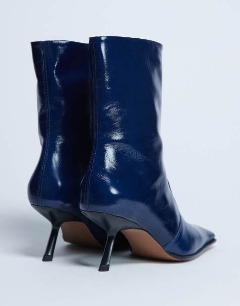 Botas azul marino de tacón medio con puntera cuadrada de cuero premium Sienna de Topshop - view 1
