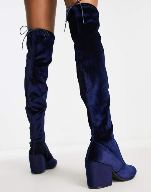 Botas azul marino por encima de la rodilla Cheri de Simply Be Wide Fit