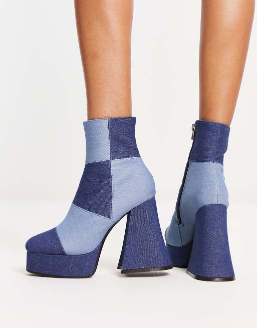 Botas azules de tacón estilo años 90 con diseño patchwork de denim de Lamoda, 2 de 4