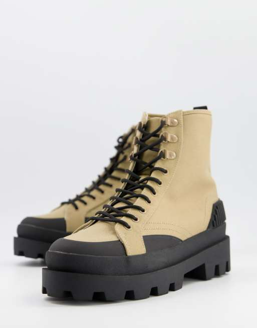 Botas beis de cordones de lona con suela gruesa negra de ASOS DESIGN