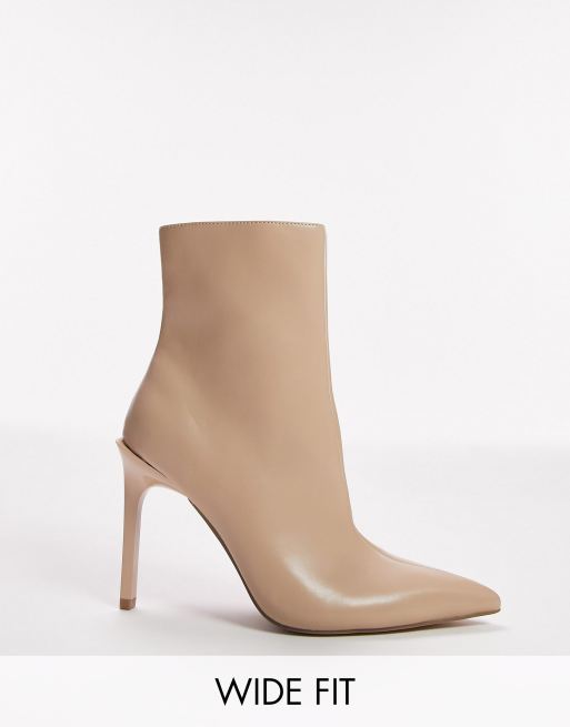 Botas beis de tacón alto con puntera fina Hailey de Topshop Wide Fit