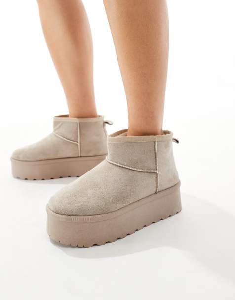 Botas beis grisáceo de caña muy baja con plataforma plana de SEQWL - view 1