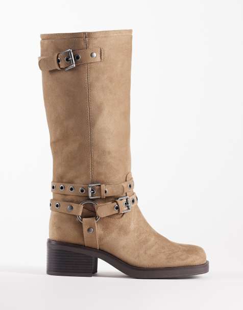Botas biker color arena con ojales Cassandra de ASOS DESIGN - view 1