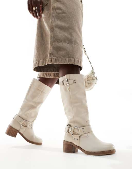 Botas biker por la rodilla color avena de cuero New Camperos de Bronx