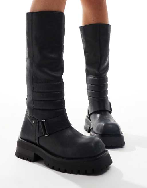 Botas biker por la rodilla negras de cuero pulido Quinn de Bronx, 2 de 4
