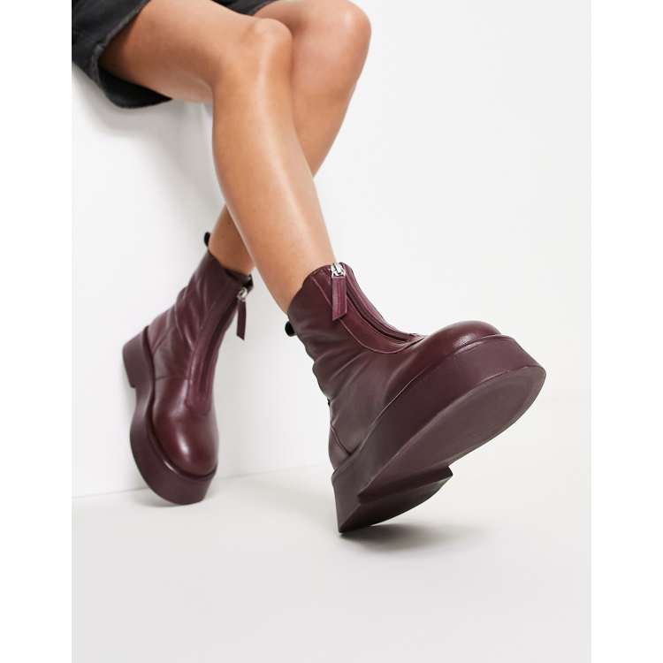Botas burdeos con cremallera delantera de cuero Atlantis de ASOS