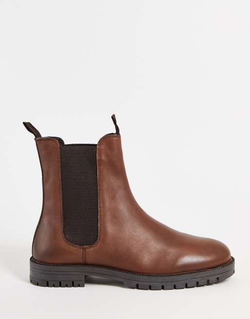 Botas Chelsea altas marrones con suela gruesa de cuero de Silver Street