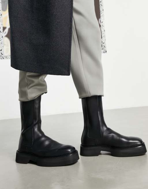 Botas chelsea altas negras de cuero con suela gruesa de ASOS DESIGN, 3 de 4