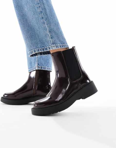 Botas Chelsea burdeos efecto piel de cocodrilo con suela gruesa Amia de schuh Wide Fit - view 1