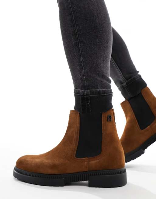 Botas Chelsea color tostado de estilo casual de ante con suela dentada de MOM tommy Hilfiger