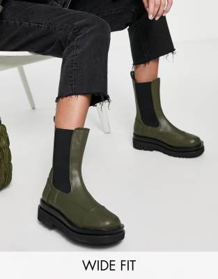 Botas Chelsea de media caña color oliva con suela gruesa Nora de Z_Code_Z Wide Fit