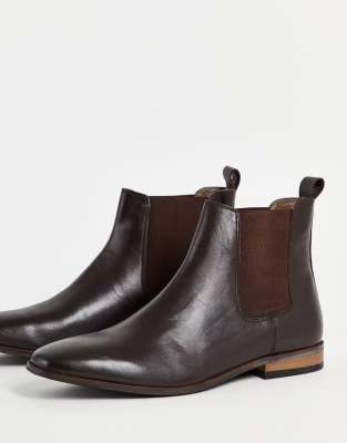 French Connection Leather Dark Brown Chelsea Boots