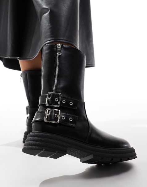 Botas Chelsea negras con hebillas, cremallera y suela gruesa de Glamorous - view 1