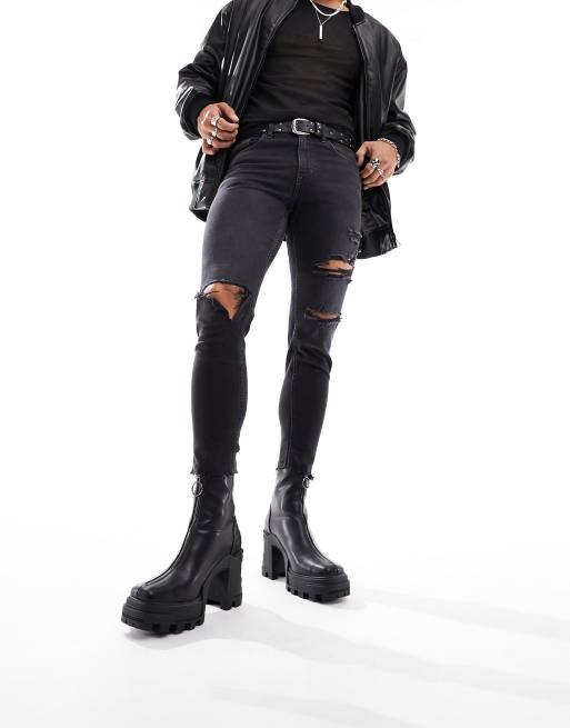Botas Chelsea negras con tacón, cremallera y plataforma de cuero sintético de ASOS DESIGN