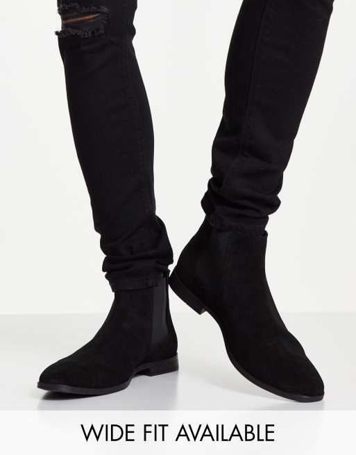 Botas Chelsea negras de ante con suela negra de ASOS DESIGN ASOS