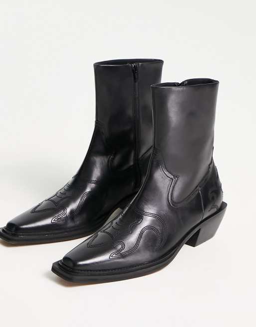 Botas Chelsea negras de cuero con tacón cubano y puntera cuadrada de ASOS DESIGN, 2 de 4