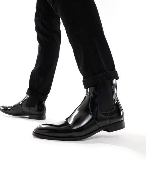 Botas Chelsea negras de cuero sintético pulido de ASOS DESIGN