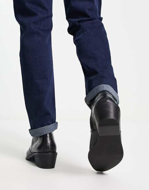 Botas Chelsea negras efecto piel de cocodrilo de estilo wéstern con tacón de Red Tape, 3 de 4