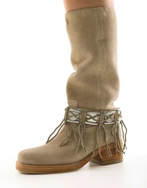 Botas color leche de avena de estilo wéstern con detalle de flecos de ante Ky-ley de Bronx - view 1