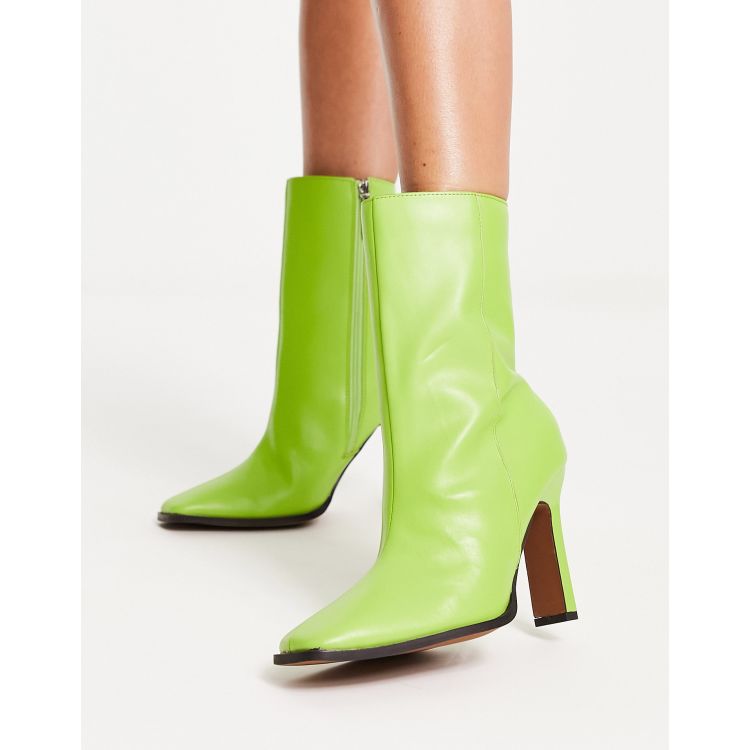 Botas color lima de tacon con puntera cuadrada de cuero de River Island ClassicfuncenterShops