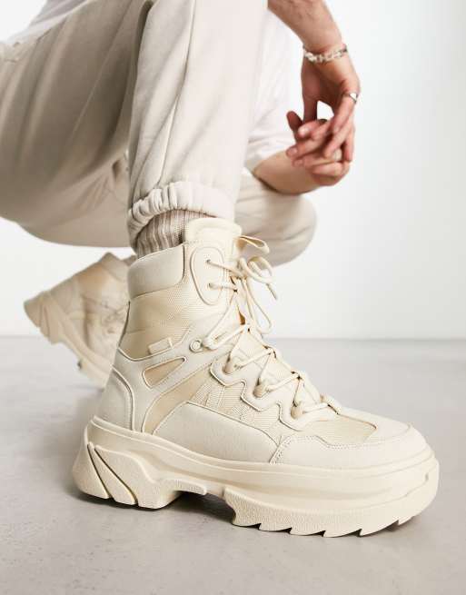 Botas color piedra de suela gruesa con cordones de ASOS DESIGN 