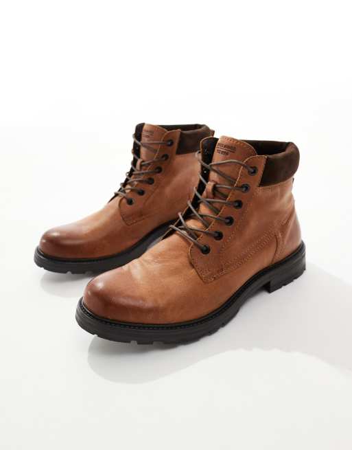 Botas color tostado con cordones de cuero de Jack & Jones