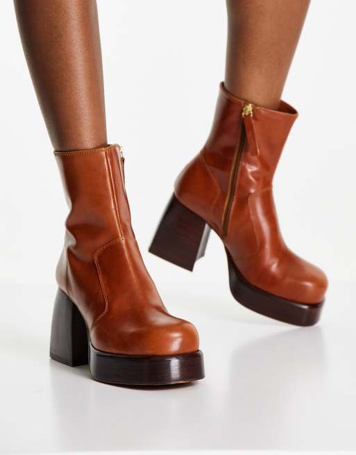 Botas color tostado con tacón y plataforma de cuero premium Rowan de ASOS DESIGN, 3 de 4