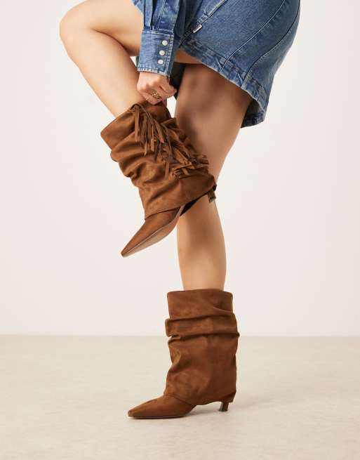 Botas color tostado fáciles de poner de caña holgada con flecos Cordelia de ASOS DESIGN