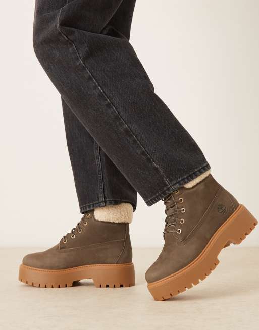 Botas de 6" marrón oscuro con plataforma y forro de borreguito de cuero Stone Street de Timberland, 2 de 4