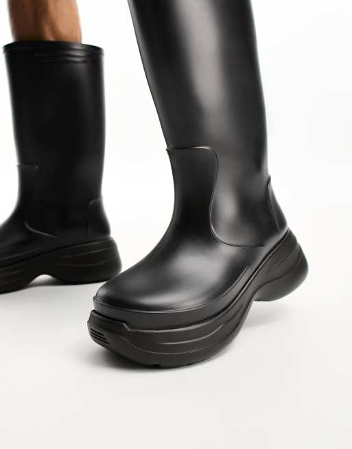 Botas de agua de caña media negras con suela gruesa de ASOS DESIGN, 3 de 4