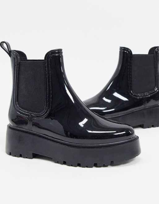 Botas de agua chelsea gruesas en negro DESIGN | ASOS