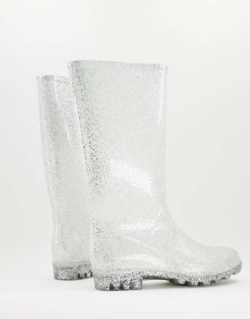 Botas de agua sin cierres con purpurina plateada Genie de ASOS