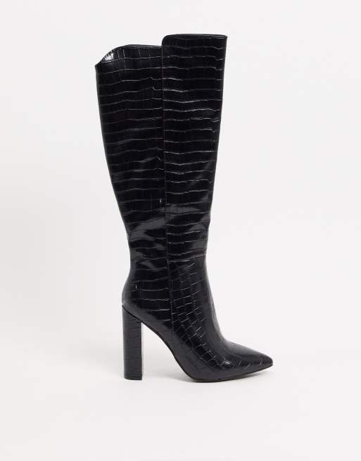 Botas de caña alta tipo cocodrilo negras de Glamorous