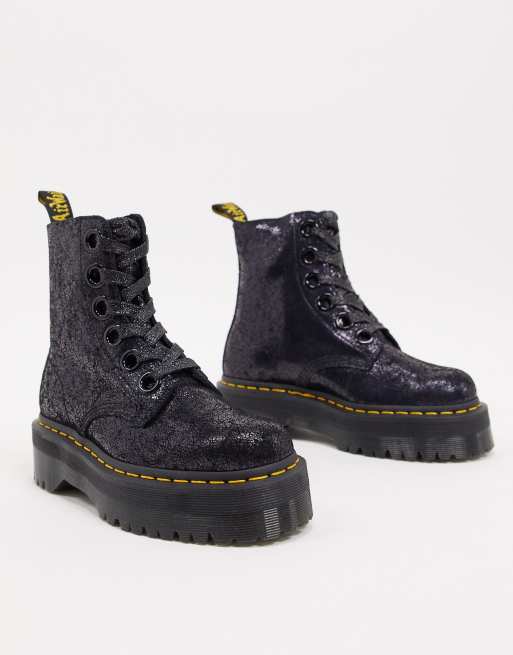 Botas de cuero negro agrietado Molly de Dr Martens
