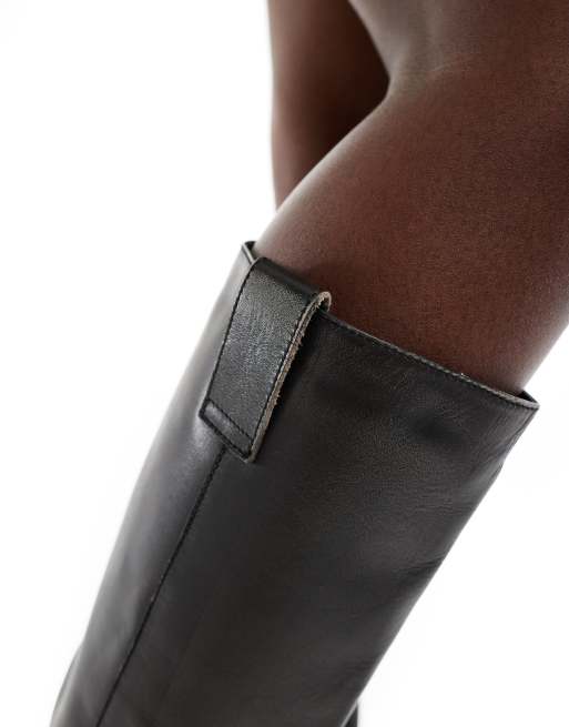 Botas de montar negras con puntera cuadrada y suela gruesa de cuero Doria de schuh, 3 de 4