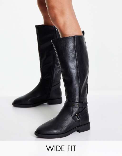 Botas de montar negras por la rodilla Cady de ASOS DESIGN Wide Fit 